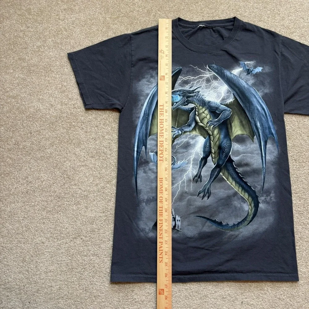 Dragon Fantasy Shirt Mens Small‎ Black Lightning Storm Castle Graphic Tee